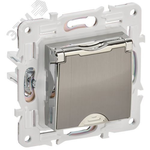 SKANDY Розетка 1-местная с заземлением с защитными шторками и крышкой 16А IP44 SK-R11N никель IEK - фото 1