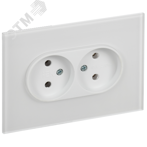 SKANDY Розетка 2-местная без заземления без защитных шторок для плоской вилки 10А SK-R03W стекло арктический белый - фото 1