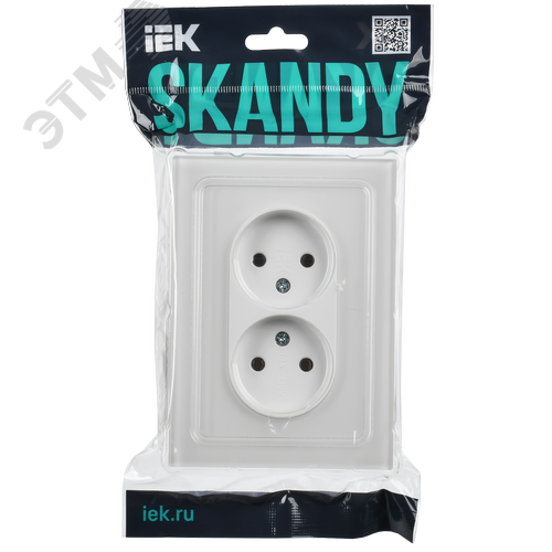 SKANDY Розетка 2-местная без заземления без защитных шторок для плоской вилки 10А SK-R03W стекло арктический белый - фото 6