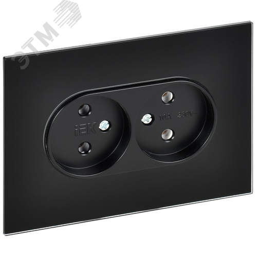 Изображение товара SKANDY Розетка 2-местная без заземления без защитных шторок для плоской вилки 10А SK-R03Bl стекло черный (шт)