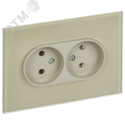 SKANDY Розетка 2-местная без заземления без защитных шторок для плоской вилки 10А SK-R03B стекло бежевый - фото 1