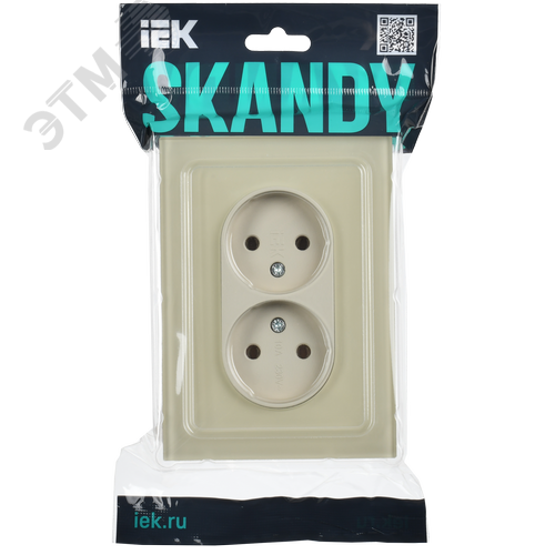 SKANDY Розетка 2-местная без заземления без защитных шторок для плоской вилки 10А SK-R03B стекло бежевый - фото 6