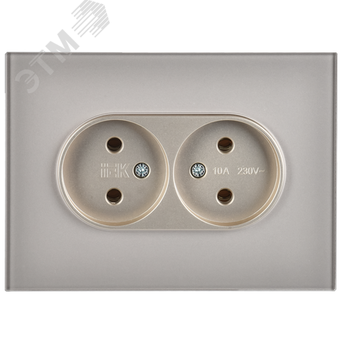 SKANDY Розетка 2-местная без заземления без защитных шторок для плоской вилки 10А SK-R03Sh стекло шампань - фото 2