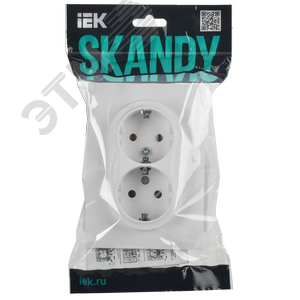 SKANDY Розетка 2-местная с заземлением без защитных шторок 16А в сборе SK-R08W арктический белый IEK - фото 7