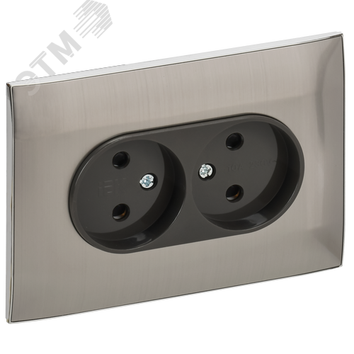 SKANDY Розетка 2-местная без заземления с защитными шторками 10А в сборе SK-R09N никель IEK - фото 1