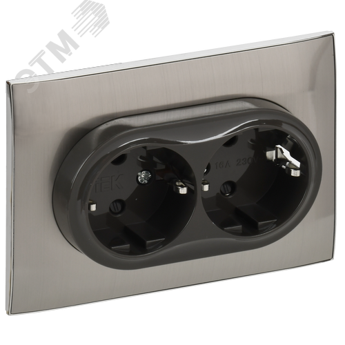 SKANDY Розетка 2-местная с заземлением с защитными шторками 16А в сборе SK-R07N никель IEK - фото 1