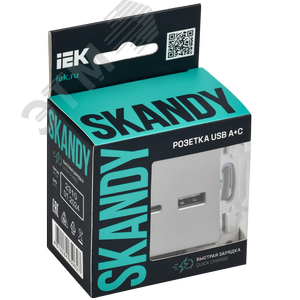 SKANDY Розетка USB A+C 18Вт SK-R13S серебряный IEK - фото 6