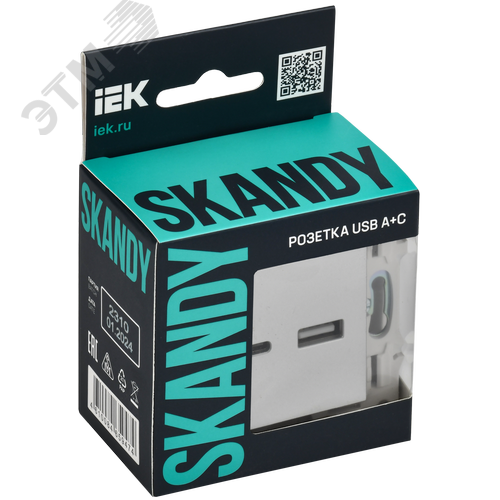 SKANDY Розетка USB A+C 3,1А SK-R14S серебряный IEK - фото 6