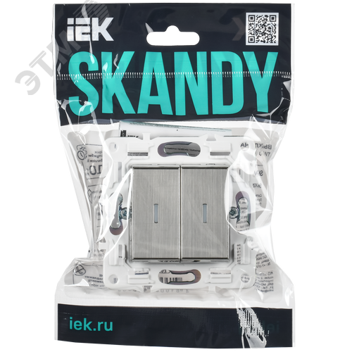 SKANDY Выключатель 2-клавишный проходной с индикацией 10А SK-V10N никель IEK - фото 6