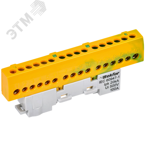 Изображение товара TEKFOR Шина PE земля изолированная на универсальном держателе 6х9-16-ЖЗ IEK (шт)