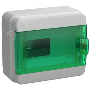 Изображение товара Корпус пластиковый навесной на 8 модулей КМПн-8 IP65 TEKFOR зеленая прозрачная дверь (шт)
