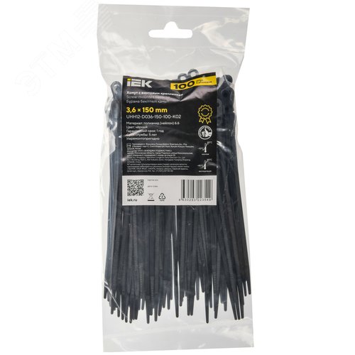 Хомут P6.6 с винтовым креплением черный 3.6х150мм 100шт/упак IEK - фото 2