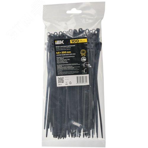 Хомут P6.6 с винтовым креплением черный 4.8х200мм 100шт/упак IEK - фото 2