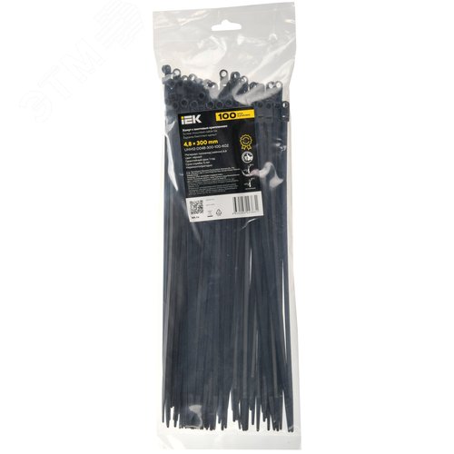 Хомут P6.6 с винтовым креплением черный 4.8х300мм 100шт/упак IEK - фото 2