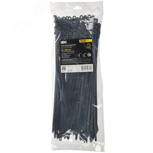Хомут P6.6 с винтовым креплением черный 7.6х400мм 100шт/упак IEK - фото 2