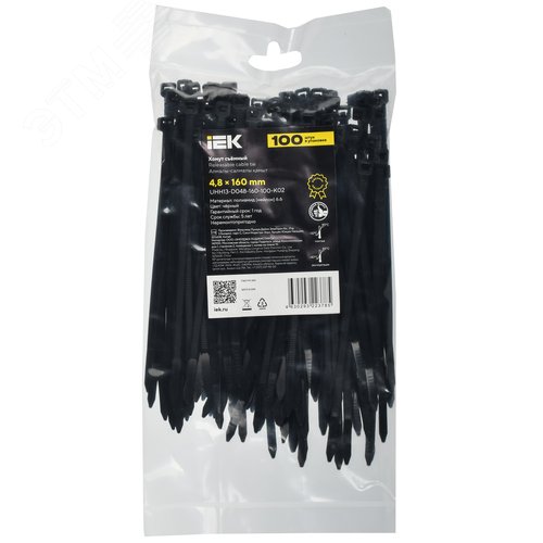 Хомут P6.6 съемный черный 4.8х160мм 100шт/упак IEK - фото 2
