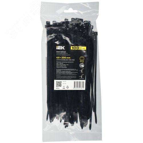 Хомут P6.6 съемный черный 4.8х200мм 100шт/упак IEK - фото 2