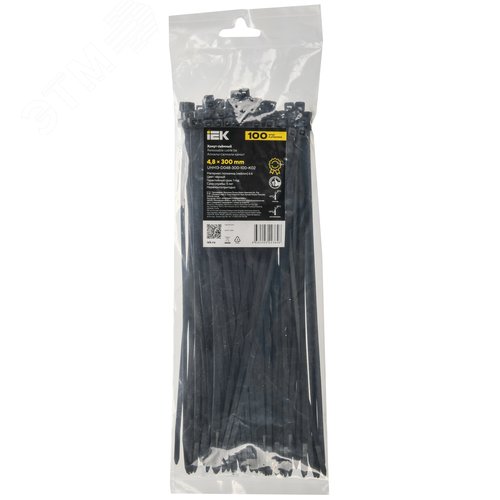 Хомут P6.6 съемный черный 4.8х300мм 100шт/упак IEK - фото 2