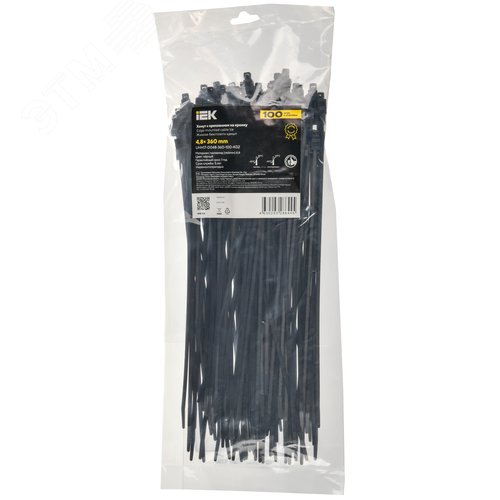 Хомут P6.6 с креплением на кромку черный 4.8х360мм 100шт/упак IEK - фото 2