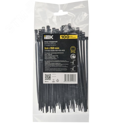 Хомут P6.6 стандартный черный 3.6х150мм 100шт/упак IEK - фото 2
