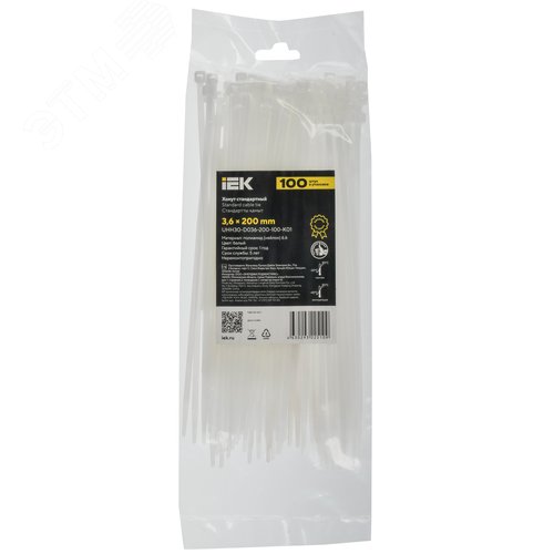 Хомут P6.6 стандартный белый 3.6х200мм 100шт/упак IEK - фото 2