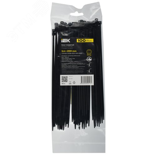 Хомут P6.6 стандартный черный 3.6х200мм 100шт/упак IEK - фото 2