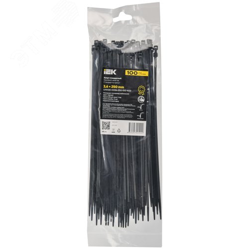 Хомут P6.6 стандартный черный 3.6х250мм 100шт/упак IEK - фото 2
