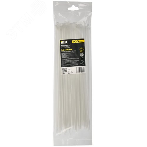 Хомут P6.6 стандартный белый 3.6х300мм 100шт/упак IEK - фото 2