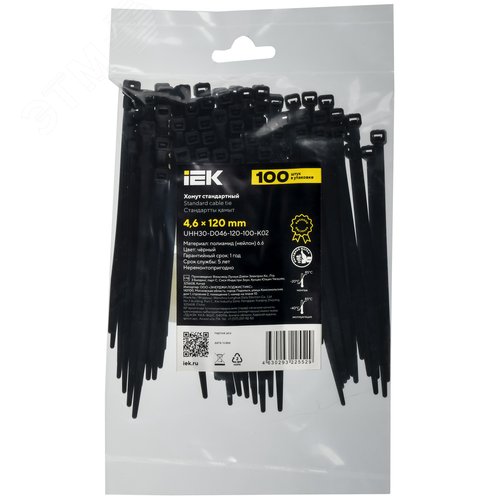 Хомут P6.6 стандартный черный 4.6х120мм 100шт/упак IEK - фото 2