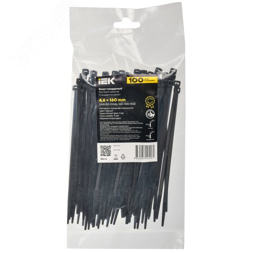 Хомут P6.6 стандартный черный 4.6х160мм 100шт/упак IEK - фото 2