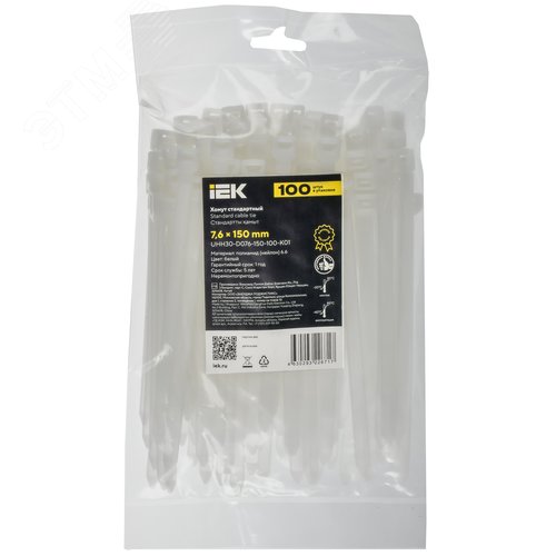 Хомут P6.6 стандартный белый 7.6х150мм 100шт/упак IEK - фото 2