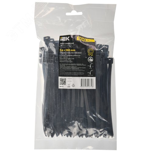 Хомут P6.6 стандартный черный 7.6х150мм 100шт/упак IEK - фото 2