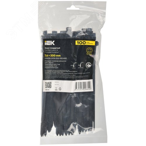 Хомут P6.6 стандартный черный 7.6х200мм 100шт/упак IEK - фото 2