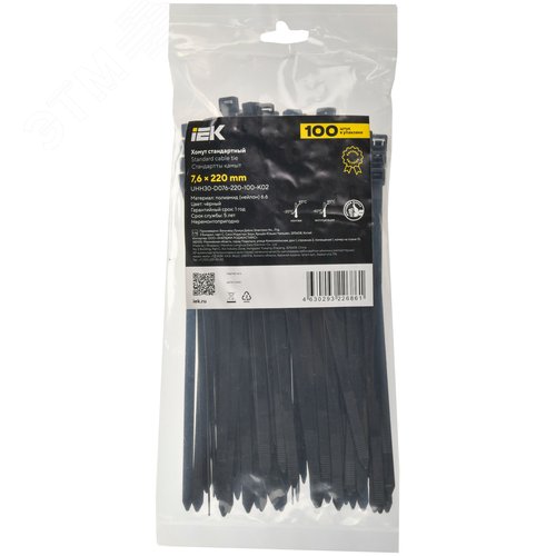 Хомут P6.6 стандартный черный 7.6х220мм 100шт/упак IEK - фото 2