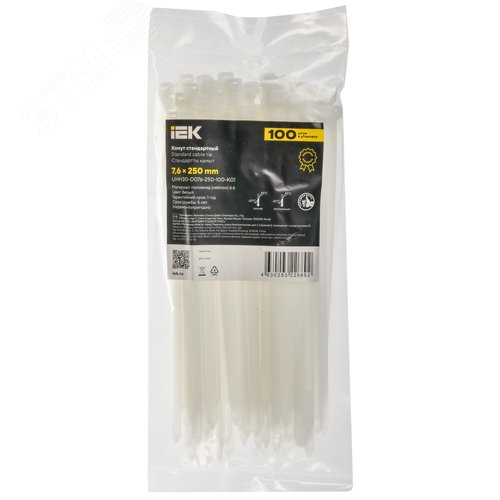 Хомут P6.6 стандартный белый 7.6х250мм 100шт/упак IEK - фото 2