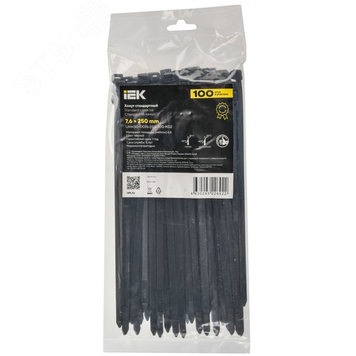 Хомут P6.6 стандартный черный 7.6х250мм 100шт/упак IEK - фото 2