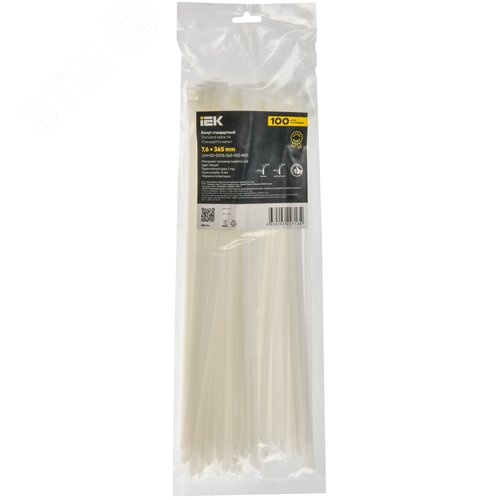 Хомут P6.6 стандартный белый 7.6х365мм 100шт/упак IEK - фото 2