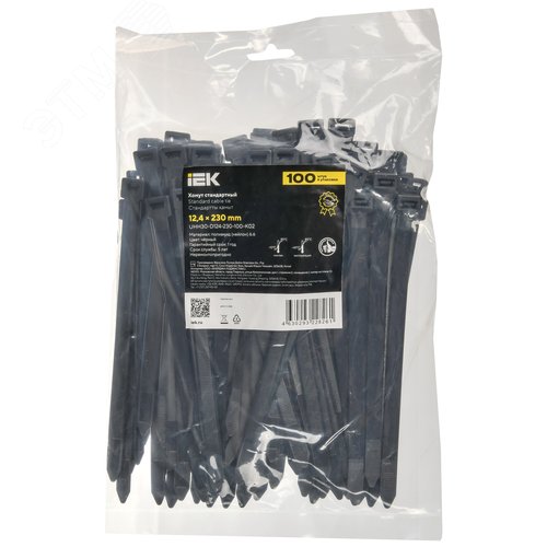 Хомут P6.6 стандартный черный 12.4х230мм 100шт/упак IEK - фото 2