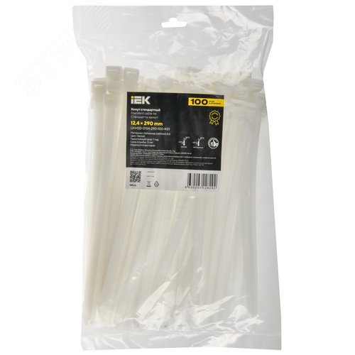 Хомут P6.6 стандартный белый 12.4х290мм 100шт/упак IEK - фото 2