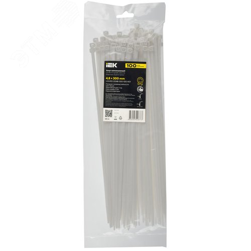 Хомут P6.6 самозатухающий белый 4.8х300мм 100шт/упак IEK - фото 2