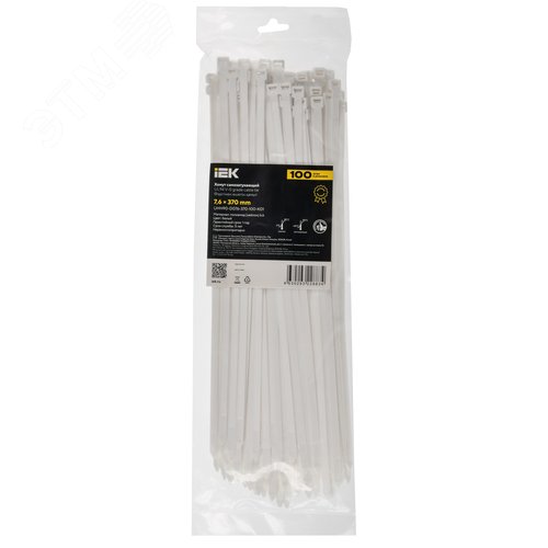 Хомут P6.6 самозатухающий белый 7.6х370мм 100шт/упак IEK - фото 2