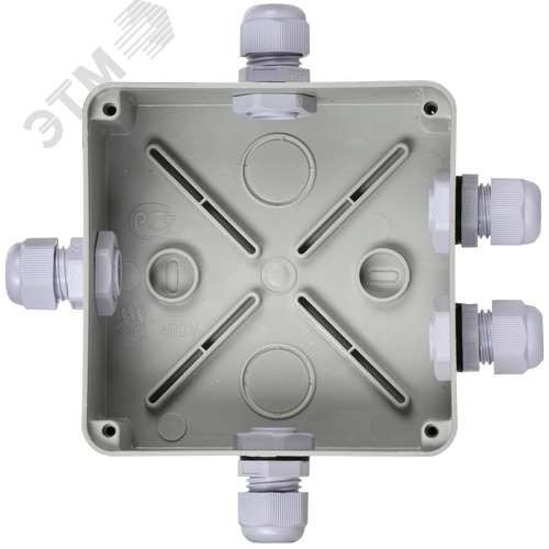 Коробка КМ41330 распаячная для открытой проводки 100х100х50мм IP55 RAL7035 гермовводы PG9 - фото 3