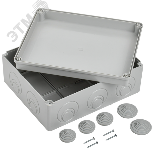 Коробка КМ41271 распаячная для открытой проводки 240х195х90мм IP44 RAL7035 кабельные вводы - фото 5