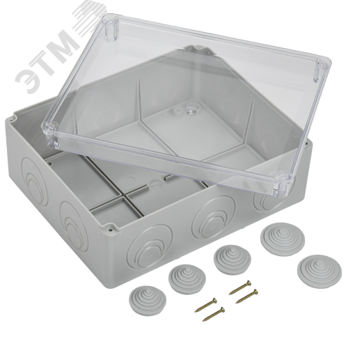 Коробка КМ41275 распаячная для открытой проводки 240х195х90мм IP44 RAL7035 прозрачный красный кабельные вводы - фото 5