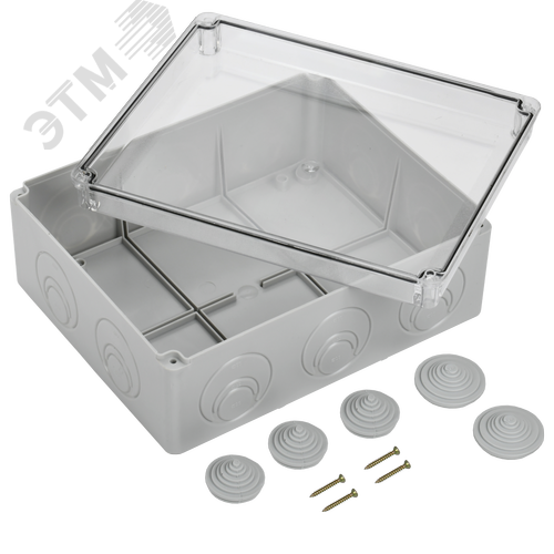 Коробка КМ41276 распаячная для открытой проводки 240х195х90мм IP55 RAL7035 прозрачный красный кабельные вводы - фото 5