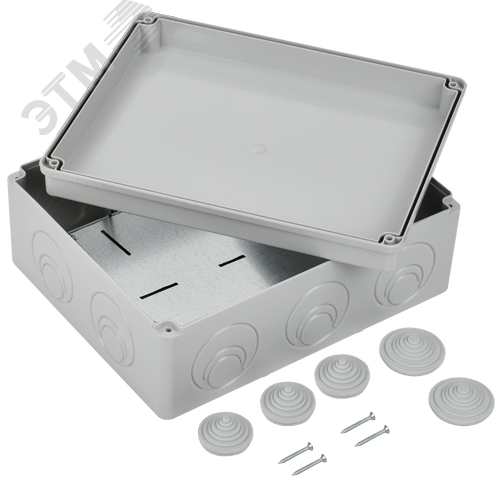 Коробка КМ41342 распаячная для открытой проводки 240х195х90мм IP55 RAL7035 монтажная плата кабельные вводы - фото 5