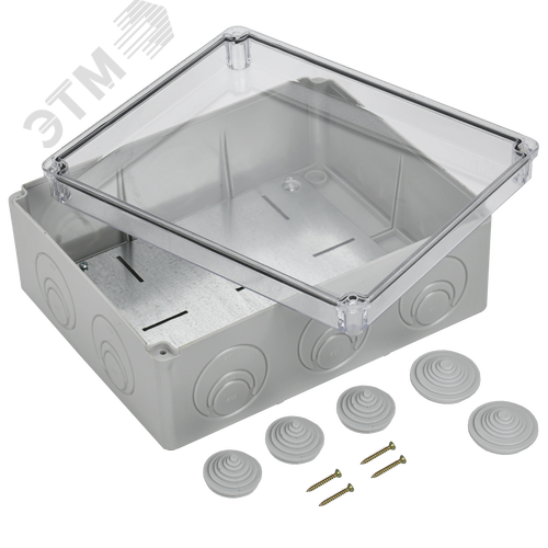 Коробка КМ41346 распаячная для открытой проводки 240х195х90мм IP55 RAL7035 монтажная плата кабельные вводы - фото 5