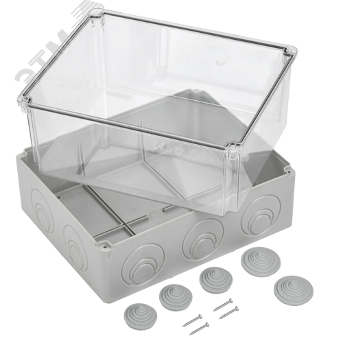 Коробка КМ41278 распаячная для открытой проводки 240х195х165мм IP55 RAL7035 прозрачный красный кабельные вводы - фото 5