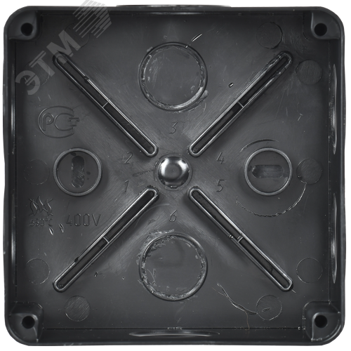 Коробка распаячная КМ41233 для открытой проводки безгалогенная (HF) 100х100х50мм IP44 6 гермовводов черная (RAL 9005) IEK - фото 3