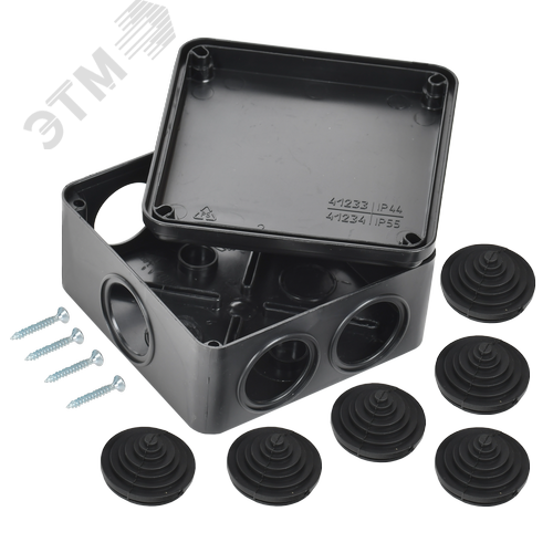 Коробка распаячная КМ41233 для открытой проводки безгалогенная (HF) 100х100х50мм IP44 6 гермовводов черная (RAL 9005) IEK - фото 5